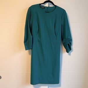 Teal 3/4 sleeves Business or Holiday stretchy dress (Size 12)
